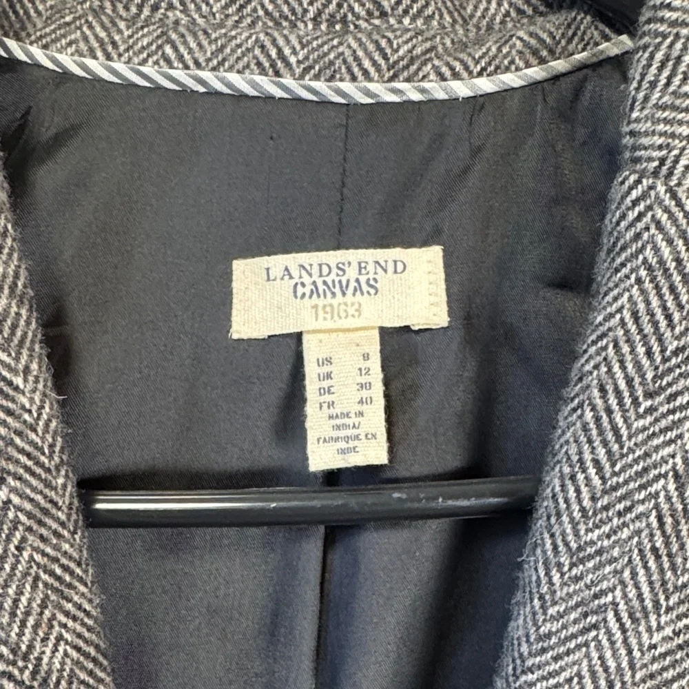 Lands' End One button Wool Charcoal Herringbone Blazer - Picture 4 of 11